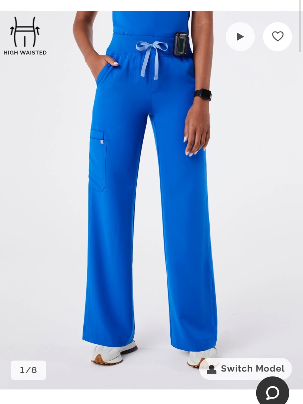 Figs Wide-Leg High-Waist Scrub Pants in Royal Blue